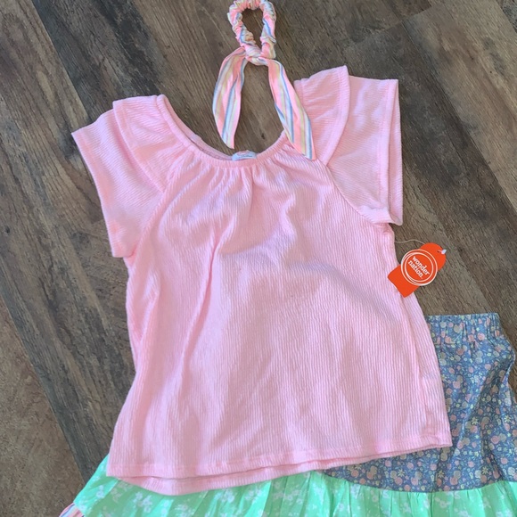 Wonder Nation NWT 3 piece skirt/shirt/hair scrunchie outfit set size L 10/12 - Picture 2 of 4